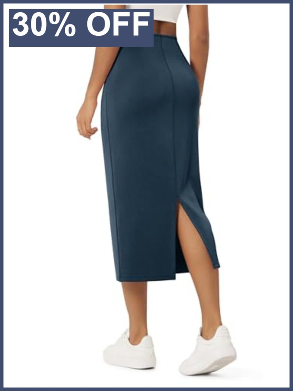 Modal Soft Midi Skirt High Waist Back Slit Pencil with Pockets